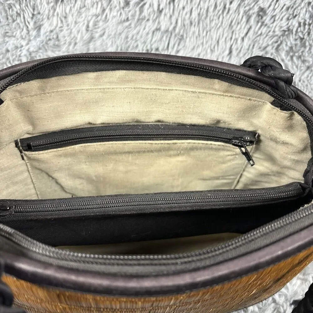 Sea Grass Woven Purse Saraye Tatami‎ Beige Green Straw Satchel Zipper Clamshell
